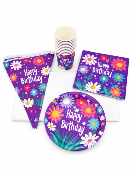 PARTY SET FLOWER COMPLETO 38PCS LILA