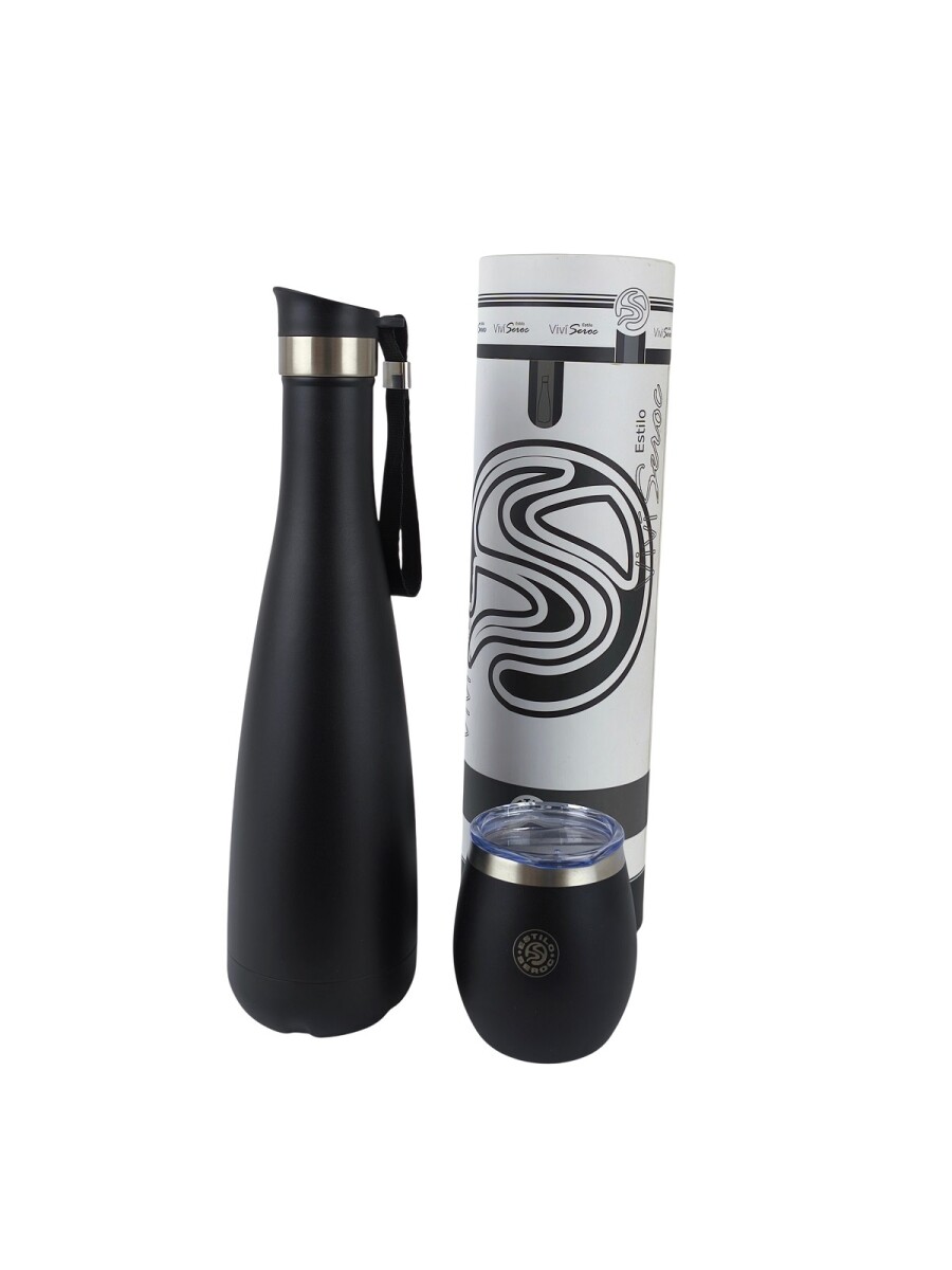 Termo Vacumm Cola De 750ml + Mate De Acero Inox De 240ml - Negro 