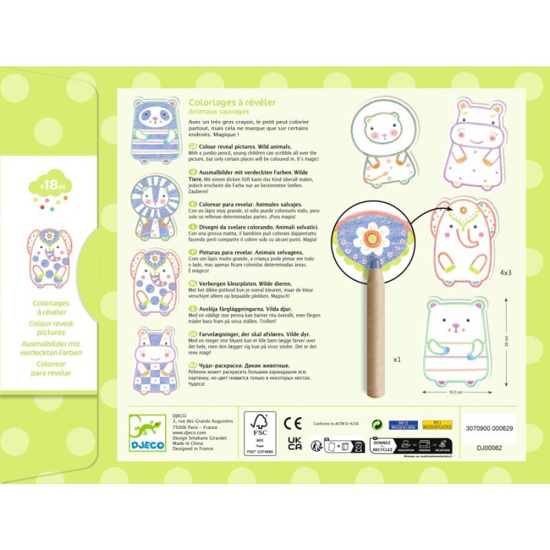 DJ0006 Laminas Para Colorear X12 Un. Con 1 Lapiz Magico Djeco - Elefante