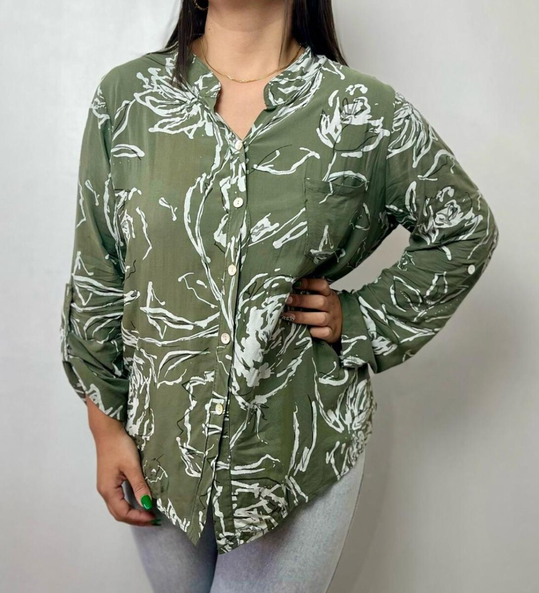 CAMISA KETZIA FLOR AL TONO - MILITAR 