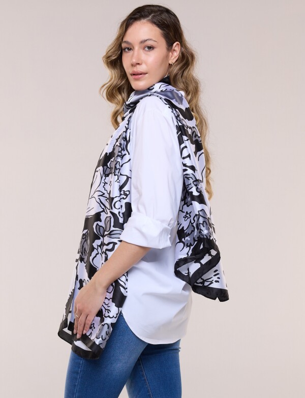 Pashmina Saten Flores NEGRO/MULTI