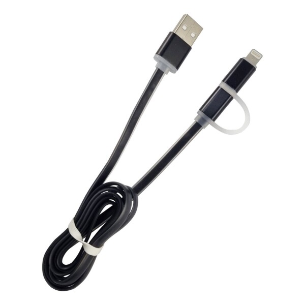 Cable 2 En 1 Lightning Y Micro Usb Plano Carga Calidad Variante Color Negro
