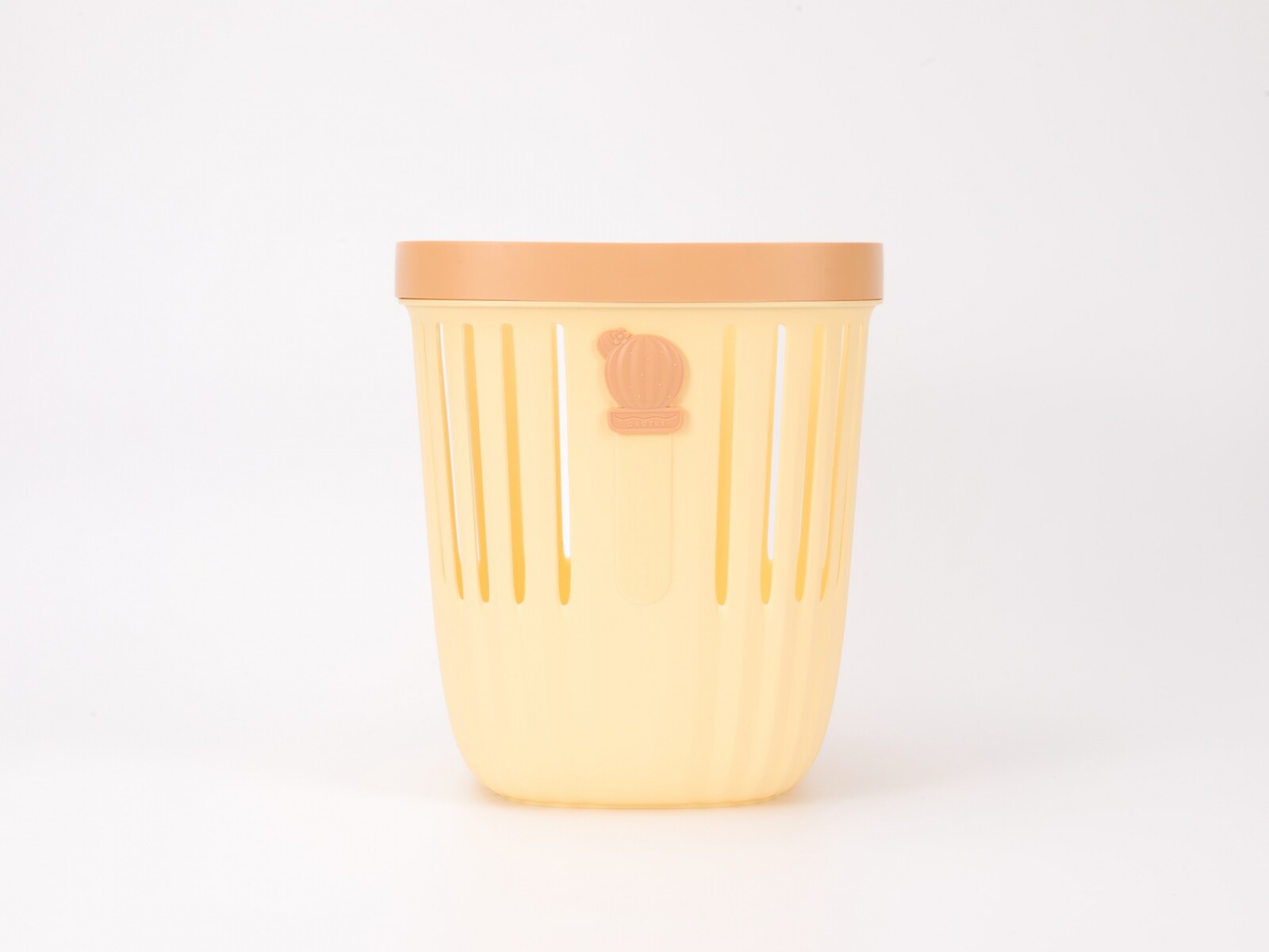 BOTE DE BASURA DE CACTUS CON ANILLO DE APRIETE DE BOLSA (AMARILLO) 