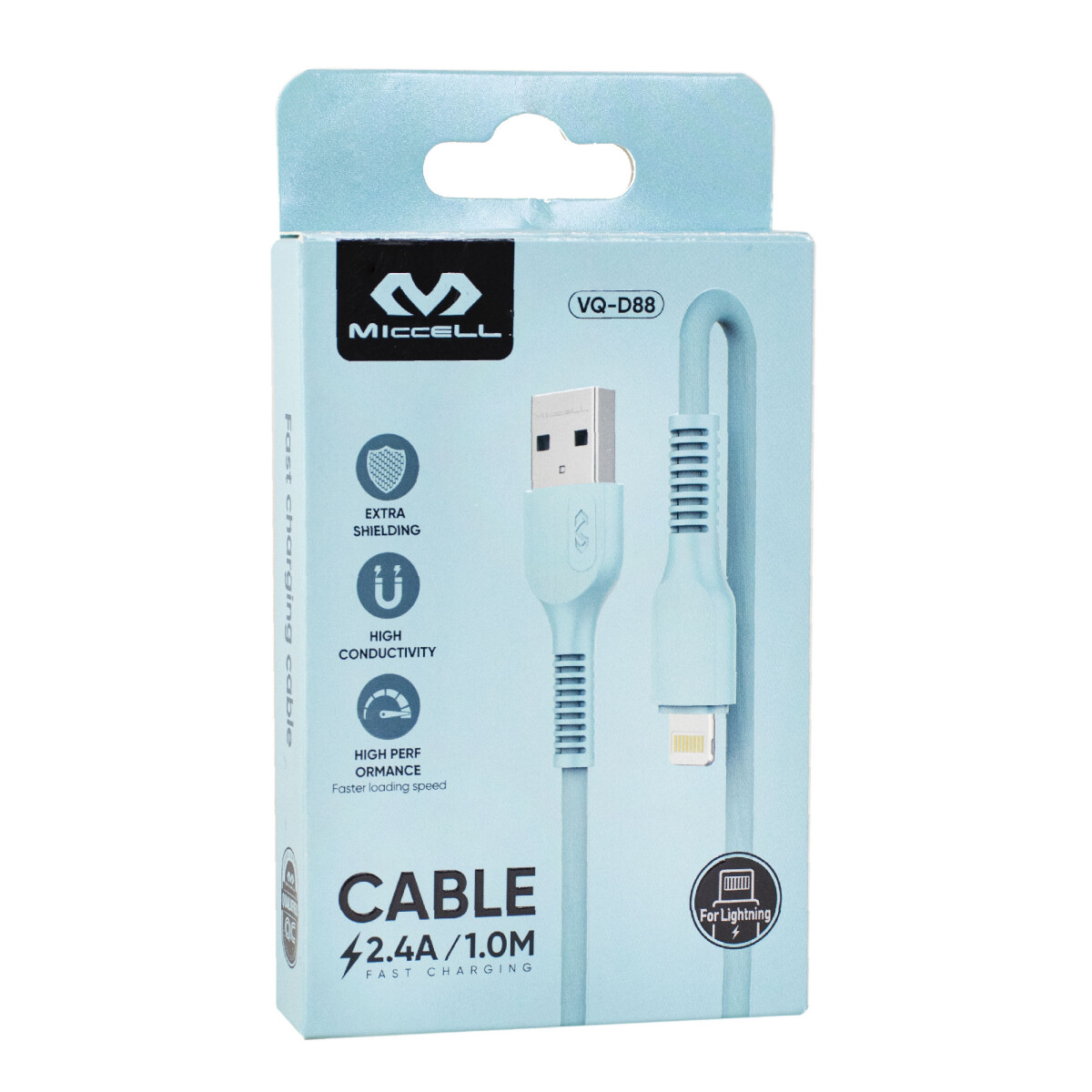 Cable Para iPhone Miccell 2.4a 1.0m Celeste 