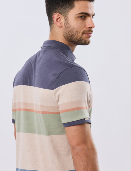 REMERA POLO RAYADA JERSEY Azul