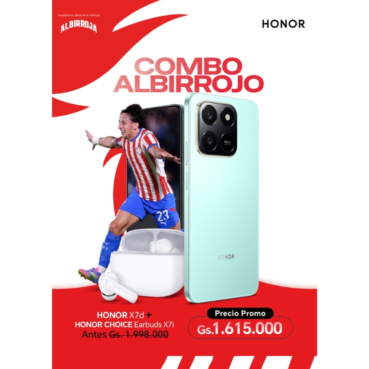 Combo Albirrojo Honor X7d + Honor Choice Earbuds X7i 