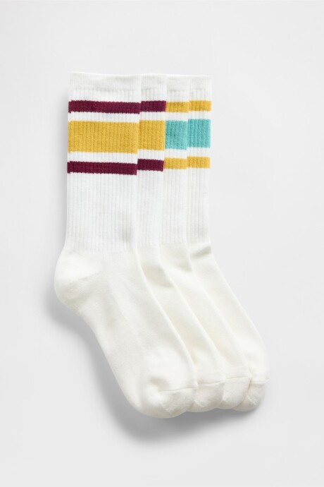 Medias Pack X2 White Multi Stripe