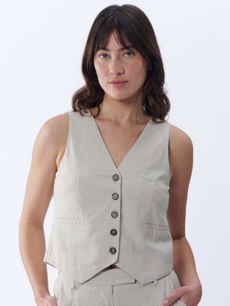Chaleco Corto Con Lino Beige