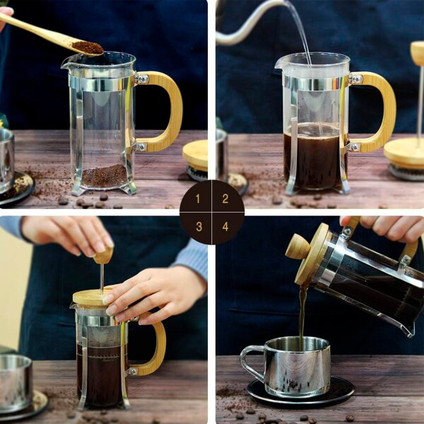 Cafetera Francesa Prensa Émbolo Piston Bambú 600Ml 6 Tazas Cafetera Francesa Prensa Émbolo Piston Bambú 600Ml 6 Tazas
