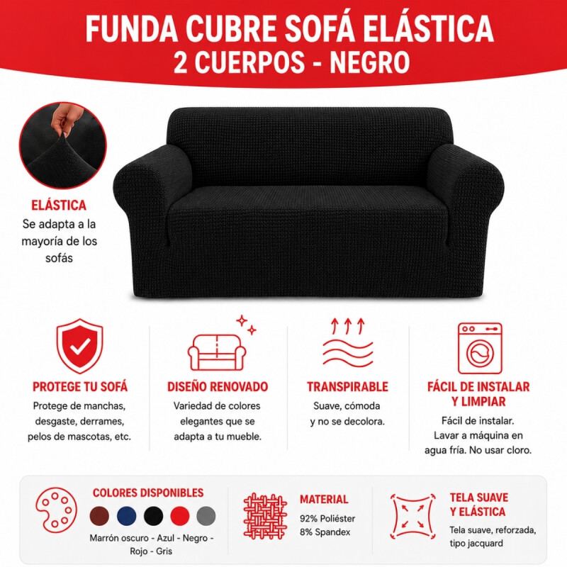 Funda cubre sofá elástica 2 cuerpos NEGRO