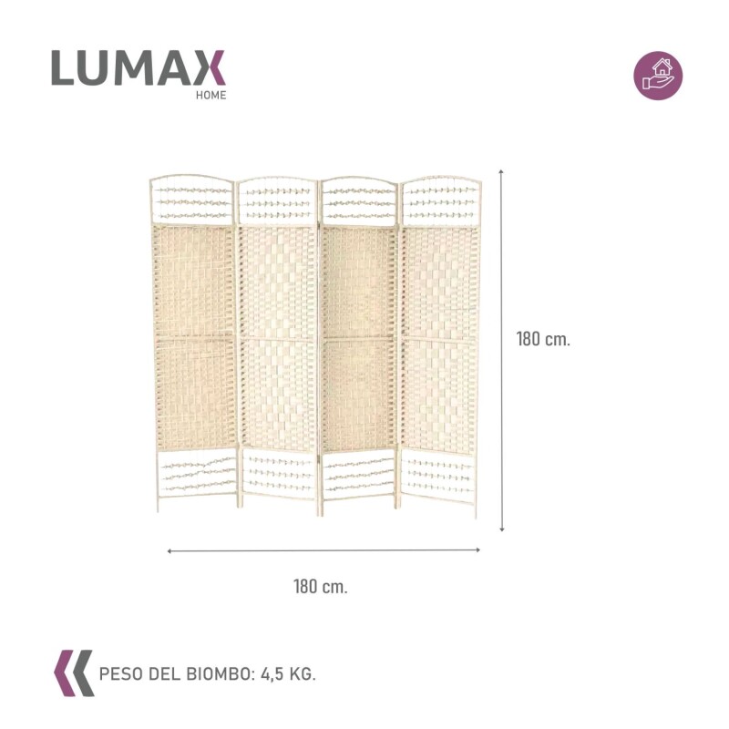 Biombo separador de rattan 1.8 mts Beige