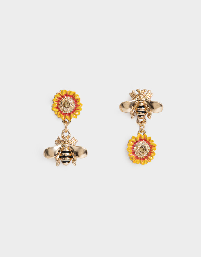 Aros Colgantes Cortos Flores Aros Colgantes Cortos Flores - Dorado