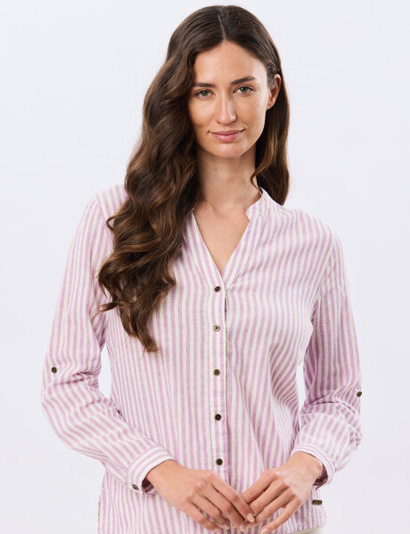 CAMISA DE LINO CUELLO MAO Lila Oscuro