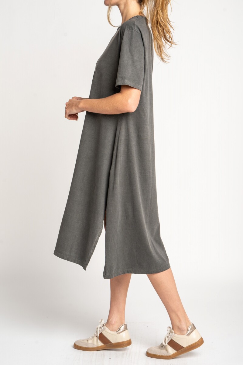 Vestido Algodón Midi Gris Oscuro