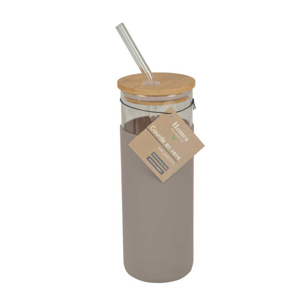 VASO C/SORBETE 500ML BAMBU-Y-VIDRIO MARRON 6BAV025