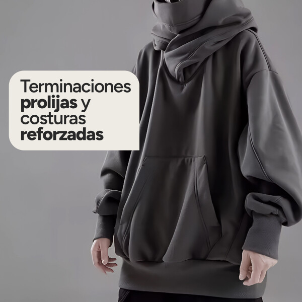 Canguro Buzo OverSize Capucha Cuello Frio Invierno Unisex Color Gris Talle L