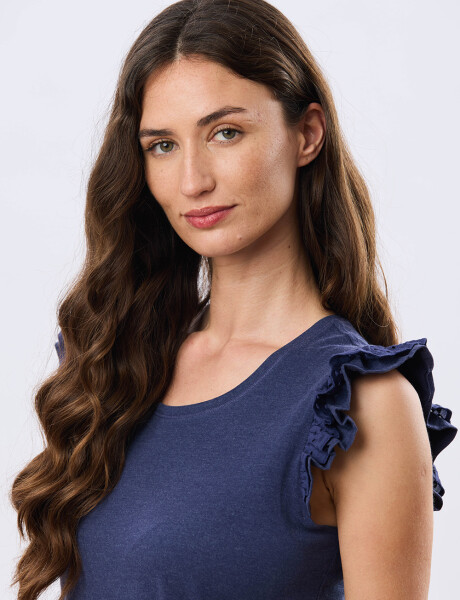 REMERA DE ALGODÓN CON BRODERIE Azul