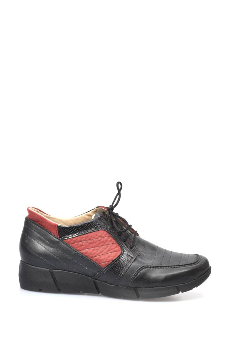 Zapato Bajo Acordonado Cuero Combinado - Negro Vibora Rojo 