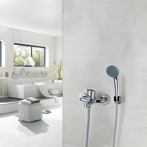 Griferia De Ducha Exterior Con Telefono Y Flexible GRIS