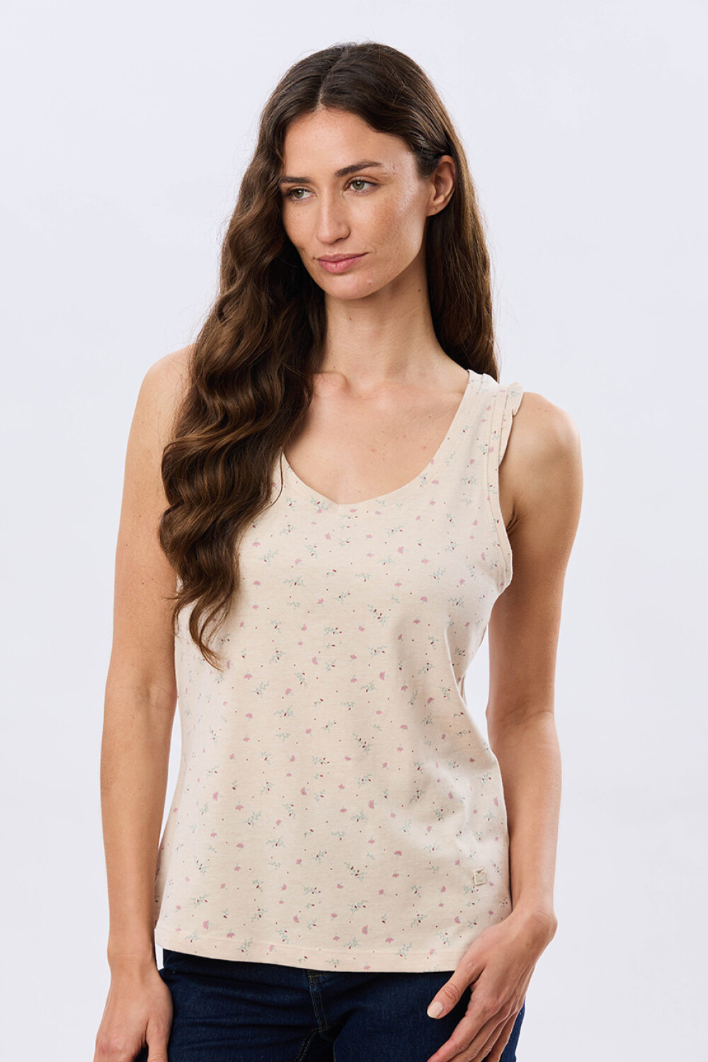 MUSCULOSA ALGODÓN CON VOLADOS Beige