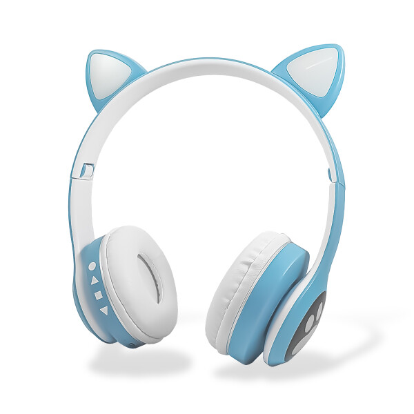 Auriculares Bluetooth Over-Ear Cat VZV-23M con Orejas y Led Celeste