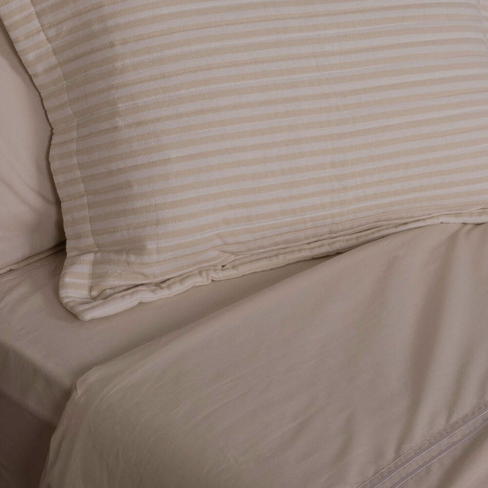 SET CUBRECAMA 1 PLAZA ALGODON NATURAL-BEIGE COTTON STRIPE ARENA