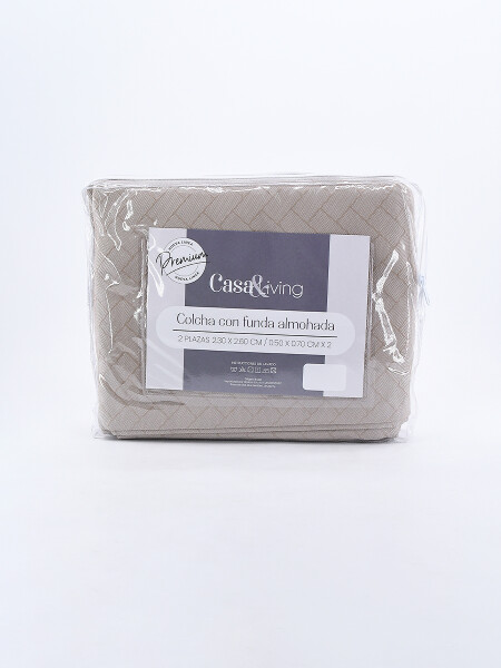COLCHA CON FUNDAS DE ALMOHADAS BEIGE