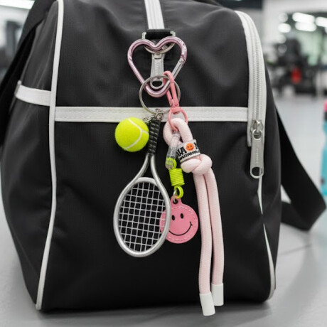 Llavero con accesorios Raqueta Tennis Rosado