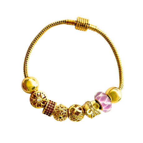 Pulsera bañada en oro de 18 kilates con piedras genuinas - Armonia 6 dijes Pulsera bañada en oro de 18 kilates con piedras genuinas - Armonia 6 dijes