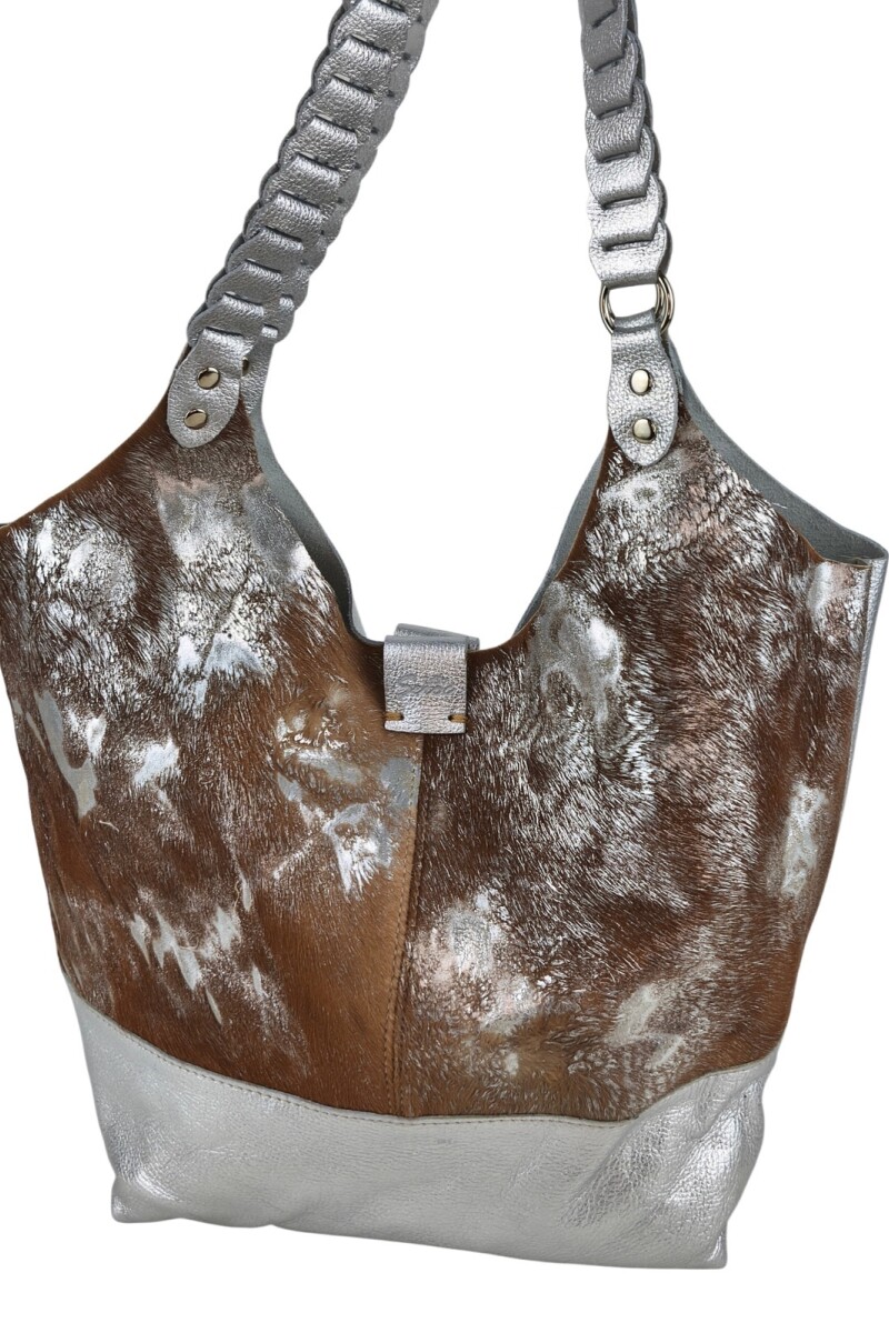 Tote bag de cuero Plateado con marrón