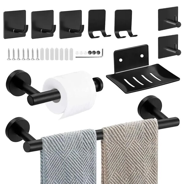 Set De Accesorios Para Baño Juego 10 Piezas Acero Inoxidable IMBACK Color Negro Set De Accesorios Para Baño Juego 10 Piezas Acero Inoxidable IMBACK Color Negro