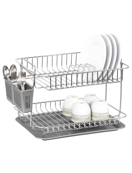 ESCURRIDOR DOBLE C/BANDEJA 36.5x27x27CM CROMADO ESCURRIDOR DOBLE C/BANDEJA 36.5x27x27CM CROMADO