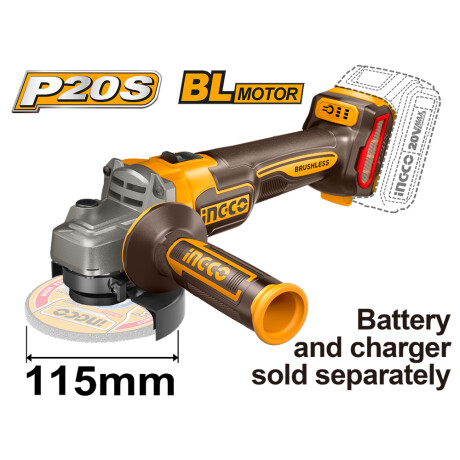 Amoladora Angular 20V Brushless 4 1/2 115Mm Ingco CAGLI21154 Amarillo
