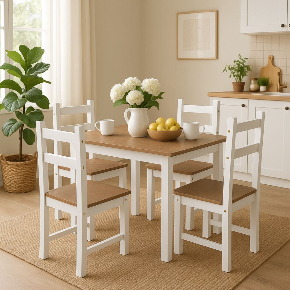 Juego de comedor 4 sillas Linea Naturale - Blanco/Roble 