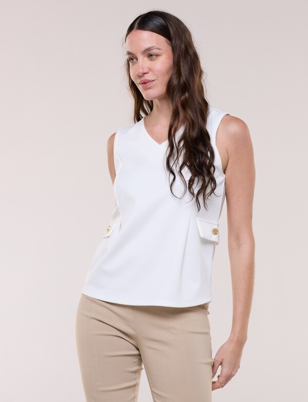 Chaleco Casual Entallado Con Escote V CRUDO