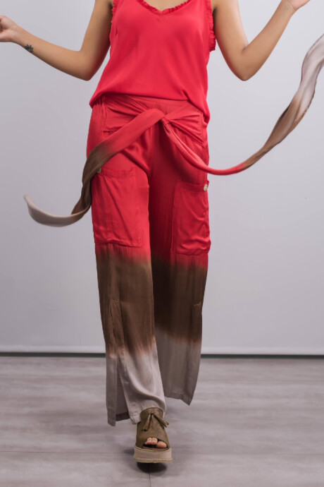 PANTALON ESPINO Chocolate Y Rojo