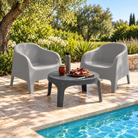 2 Sillones Skarpo + Mesa redonda Puket GRIS