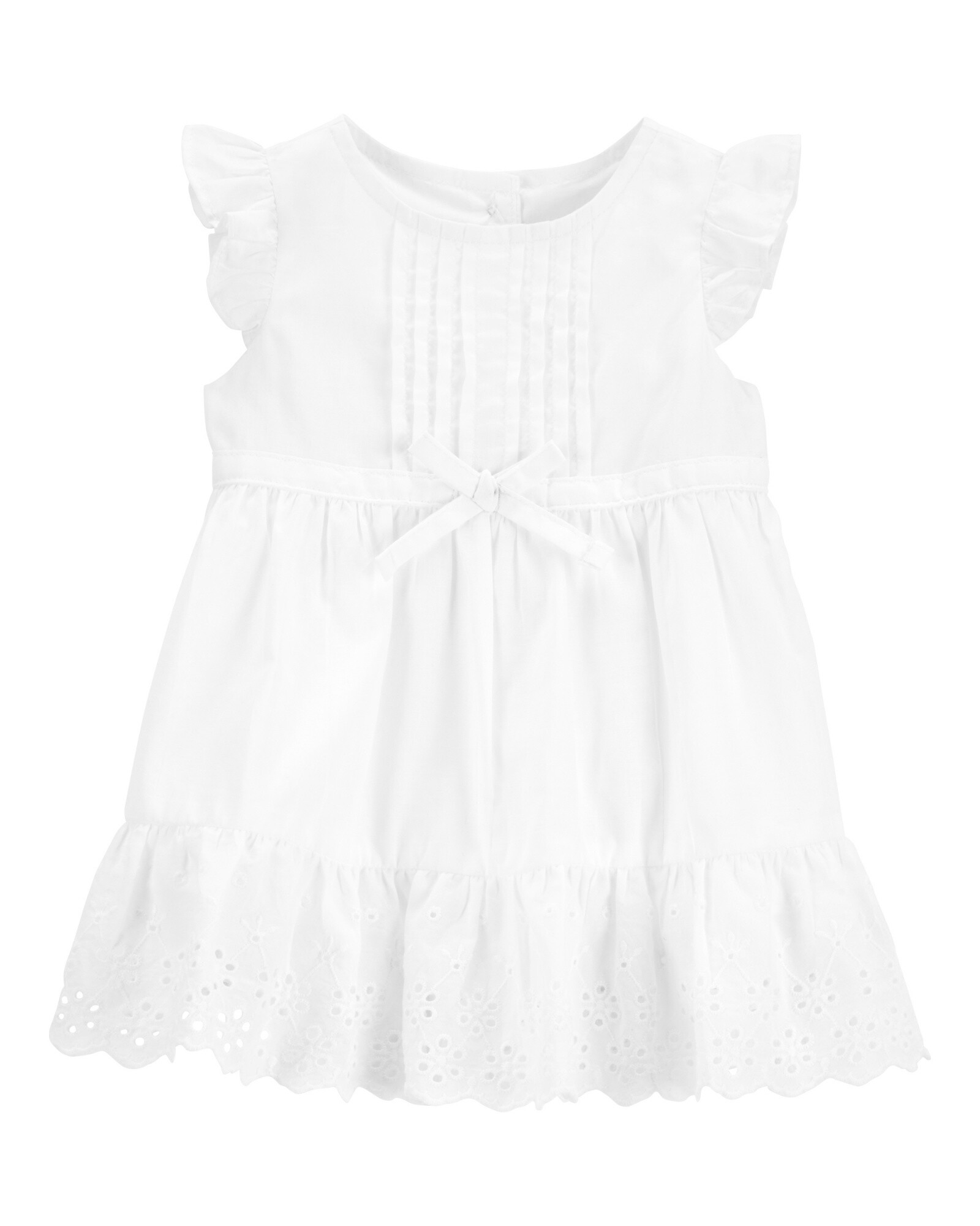 Vestido de algodón, con texturas y ojales, blanco Sin color