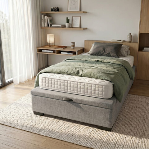 Base para Sommier Colchón Baul 1 Plaza - 78 x 188 x 35 cm - Estructura Madera Maciza - Gris Base para Sommier Colchón Baul 1 Plaza - 78 x 188 x 35 cm - Estructura Madera Maciza - Gris