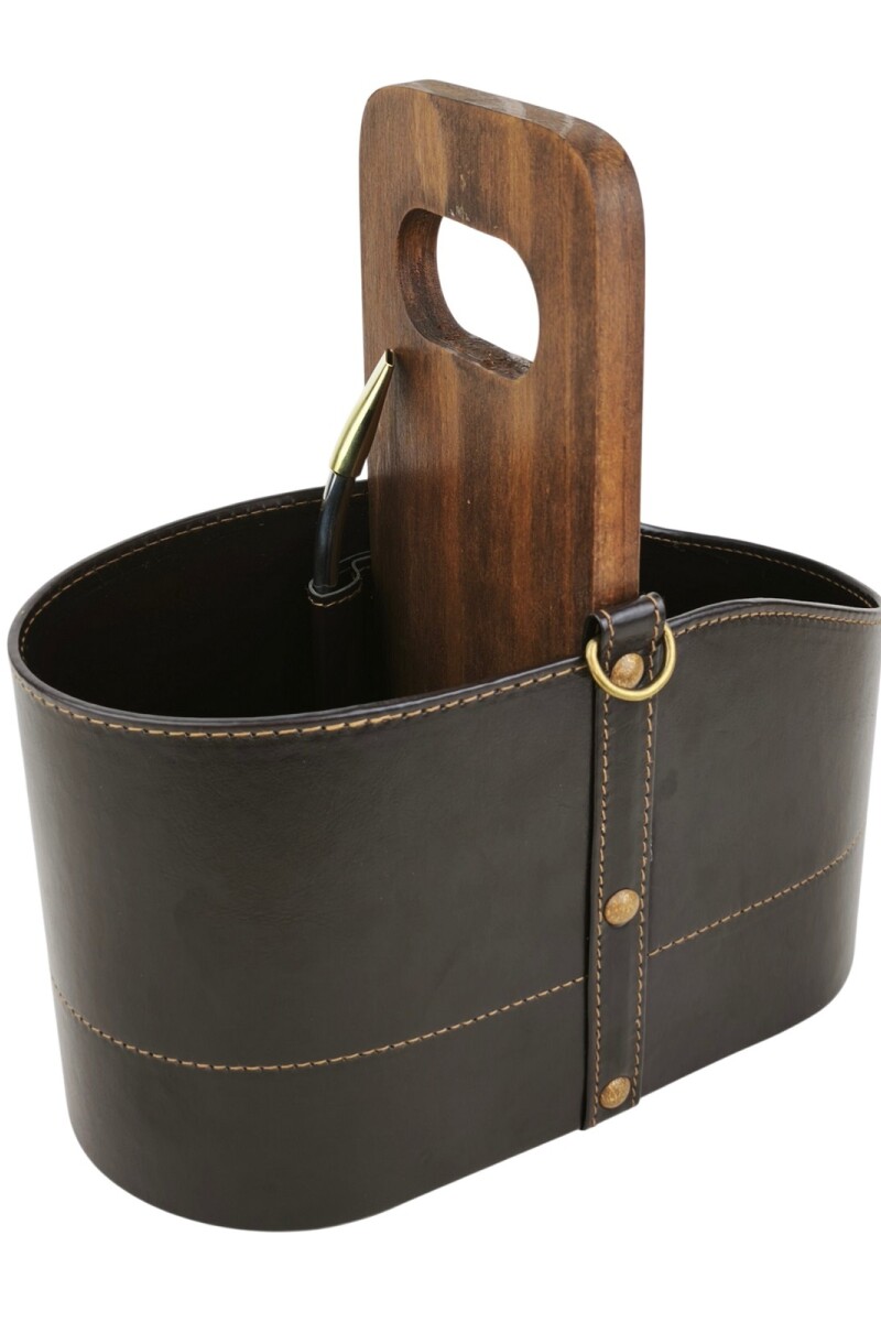 Matera canasta en madera con porta celular Matera canasta en madera con porta celular