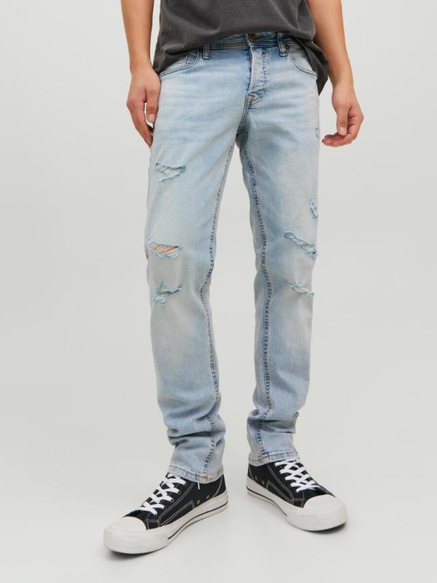 Jeans Slim Fit "glenn" Pespuntes Y Roturas - Blue Denim 
