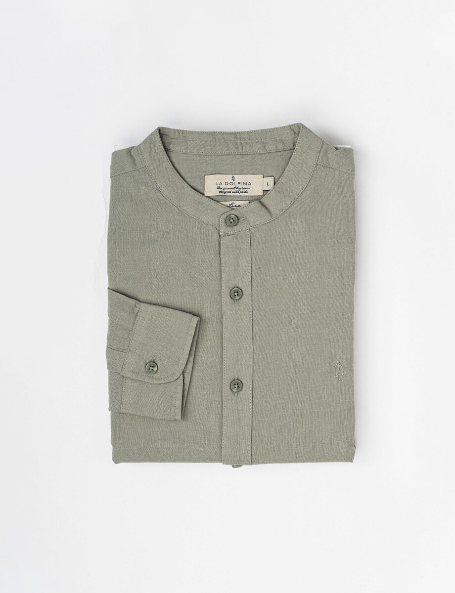 Camisa m/l lino lisa verde claro