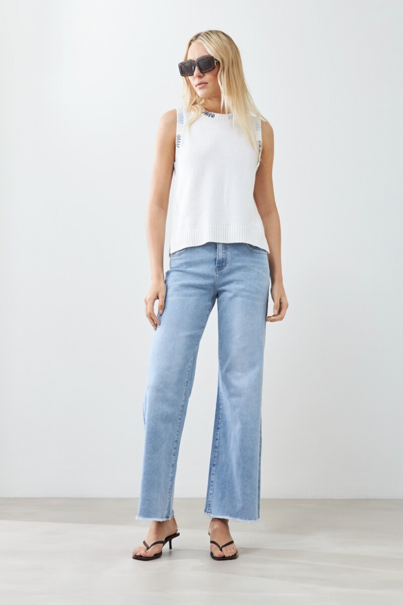 Chaleco con bordado multicolor crudo