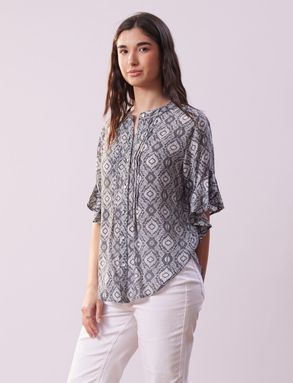 Blusa Manga Volado NEGRO/GRIS