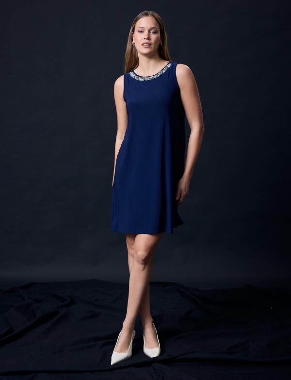 Vestido Aplique Perlas AZUL