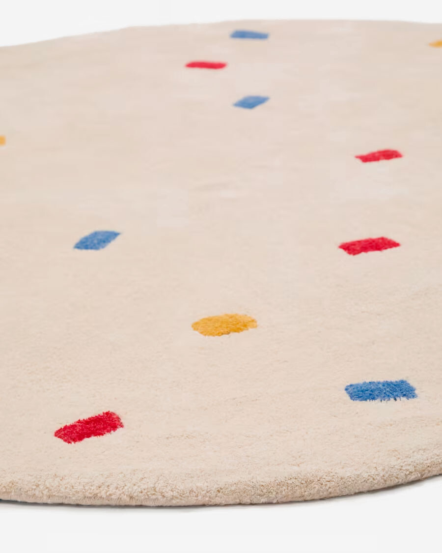 Alfombra Luli 100% de algodón blanco con puntos multicolor Ø 120 cm Alfombra Luli 100% de algodón blanco con puntos multicolor Ø 120 cm