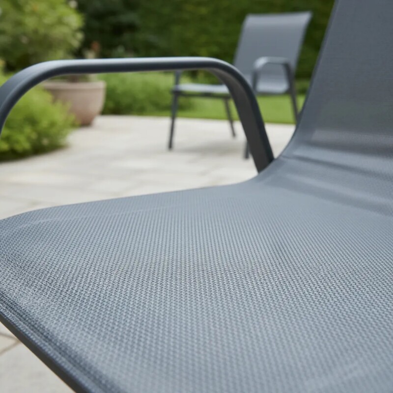 Set x4 Silla De Jardín De Metal Y Textilina Apilable con Apoyabrazos NEGRO