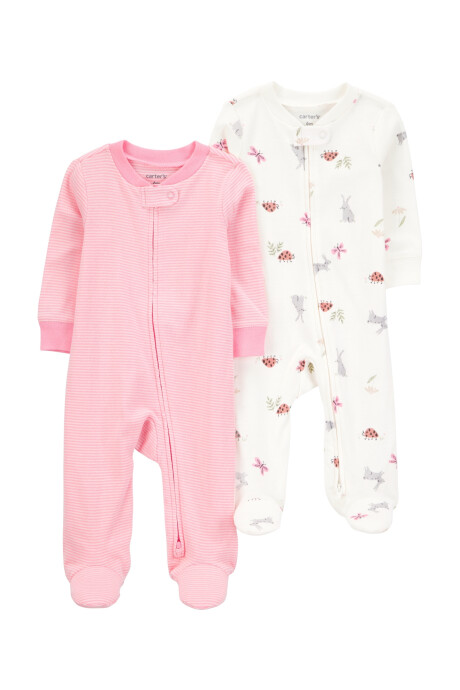 Pack dos pijamas una pieza de algodón, con pie, estampados Pack dos pijamas una pieza de algodón, con pie, estampados