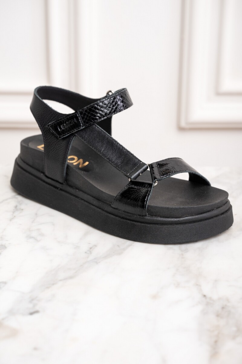 Sandalia Combinada Cuero Negro