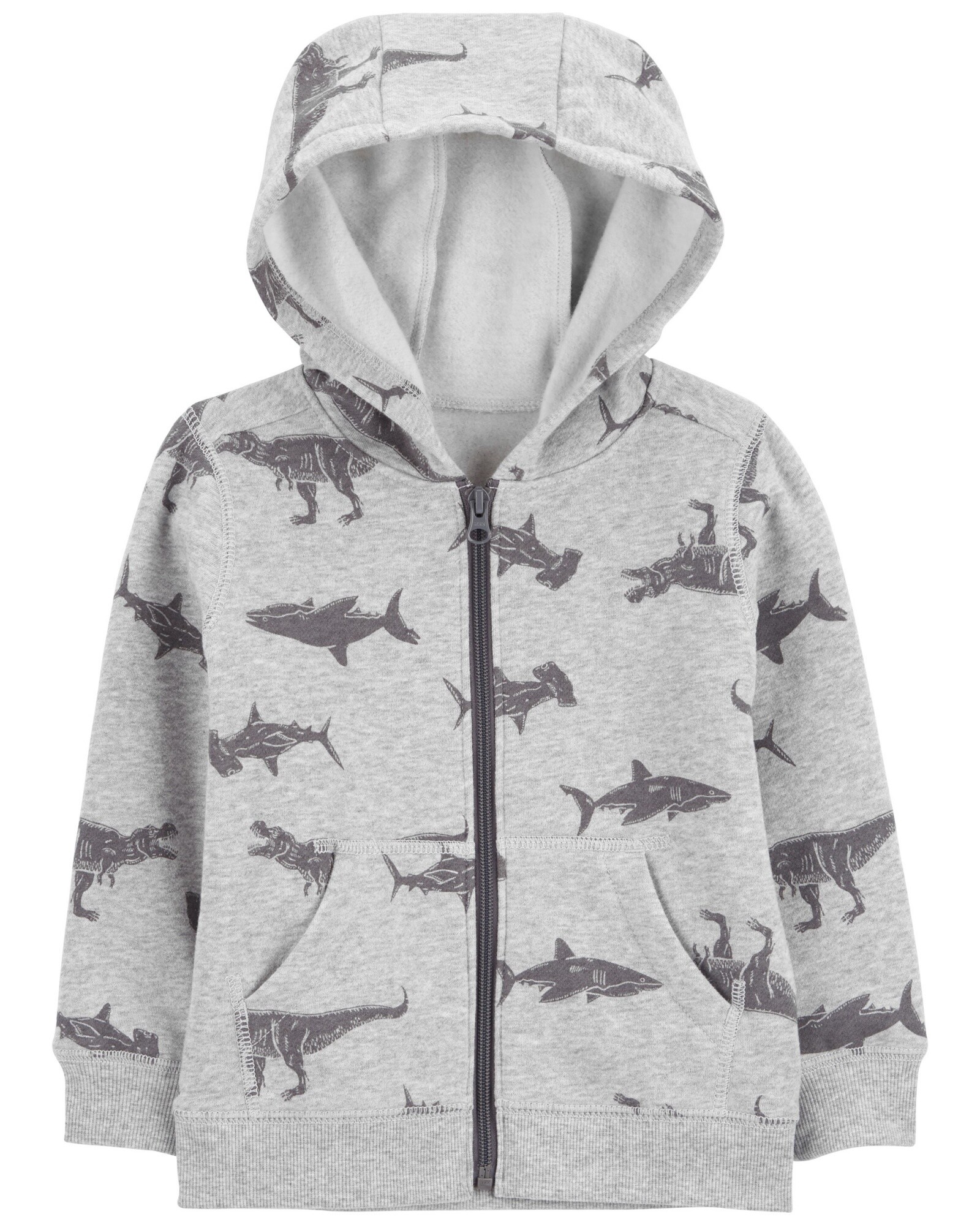 Campera de algodón, gris, diseño dinos y tiburones. Talles 2-5T Sin color